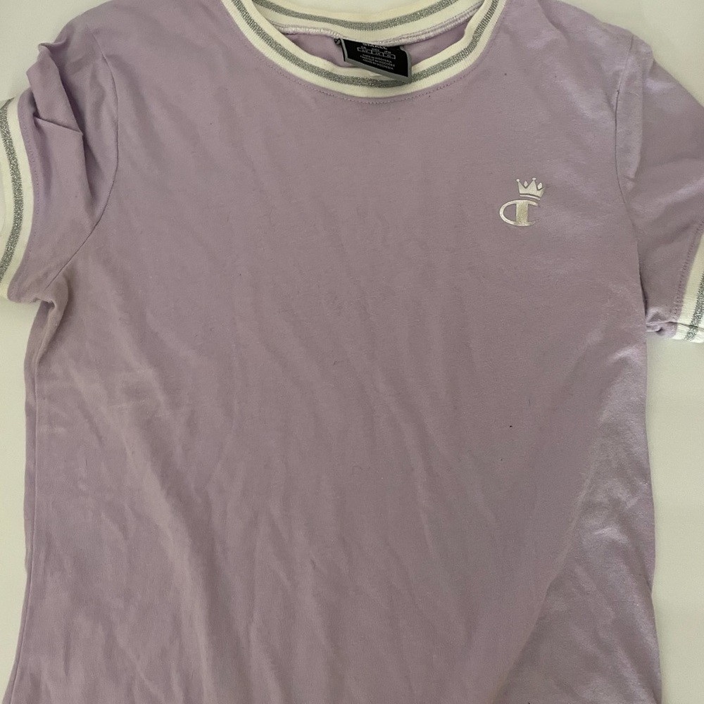 Vintage 90s Champion Lilac Shirt with Silver Logo Size S